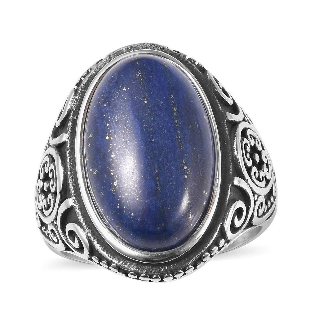 Oval Lapis Lazuli Ring in Stainless Steel 10.50 ctw